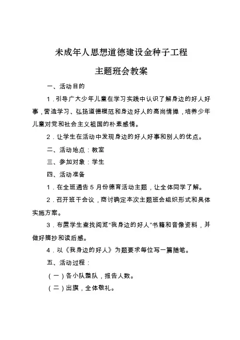 未成年人思想道德建设金种子工程主题班会教案