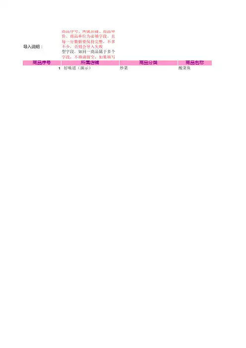 商品导入模板