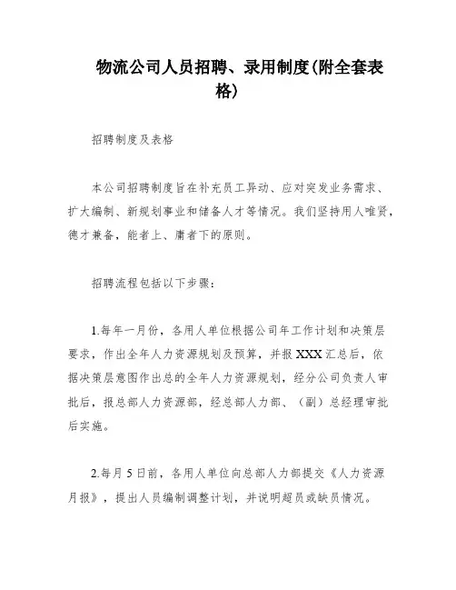 物流公司人员招聘、录用制度(附全套表格)