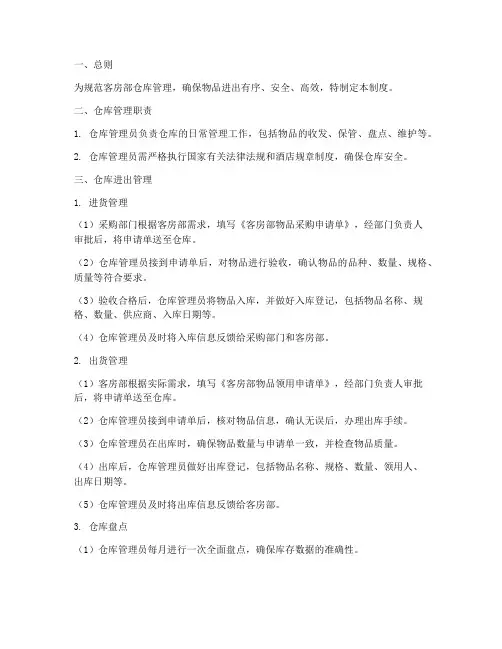客房部仓库进出管理制度