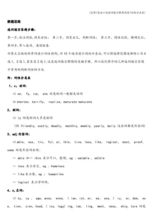 (完整)英语六级选词填空解题思路(词性分类表)