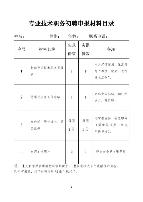初聘专业技术职务申报表格