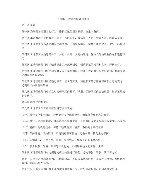工地职工规章制度处罚条例