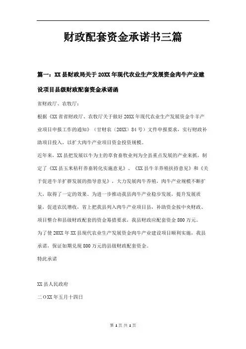 财政配套资金承诺书三篇