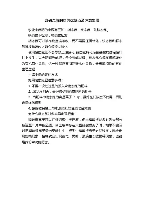 含硝态氮肥料的优缺点及注意事项