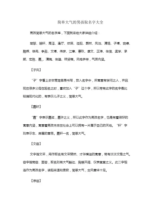 简单大气的男孩取名字大全