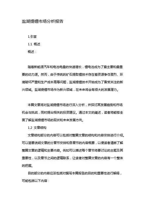 盐湖提锂市场分析报告