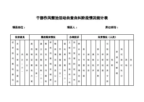 作风整治活动收集意见及整改问责情况统计表