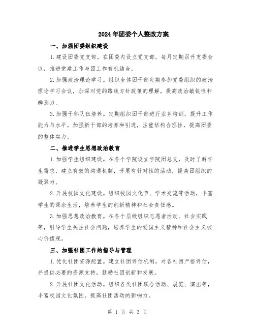 2024年团委个人整改方案