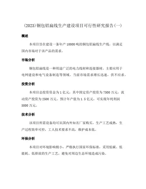 (2023)铜包铝扁线生产建设项目可行性研究报告(一)