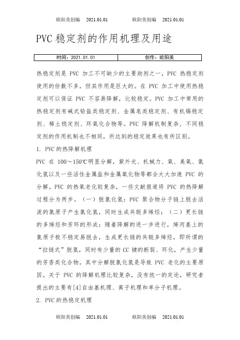 PVC稳定剂的作用机理及用途之欧阳美创编
