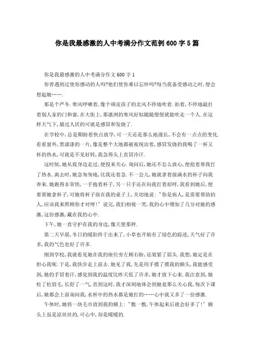 你是我最感激的人中考满分作文范例600字5篇