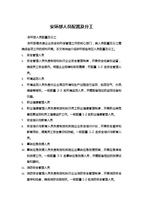安环部人员配置及分工