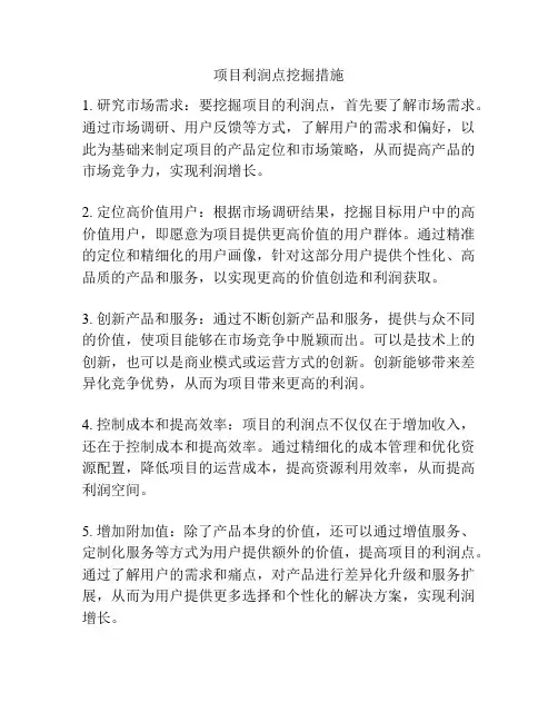 项目利润点挖掘措施