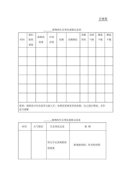 植物的生长变化观察记录表