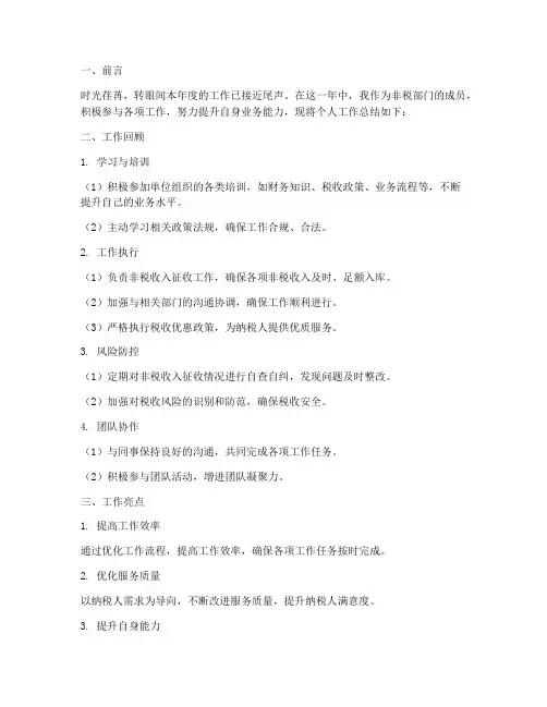 非税个人工作总结