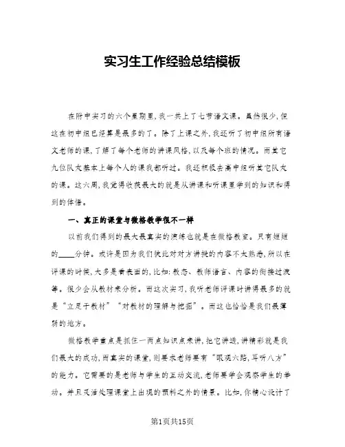 2024年实习生工作经验总结模板(5篇)