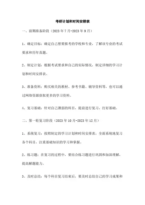 考研计划和时间安排表
