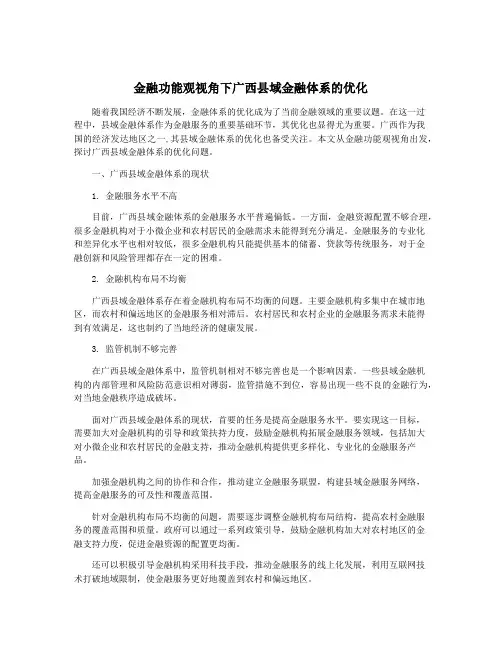 金融功能观视角下广西县域金融体系的优化