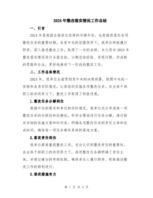 2024年整改落实情况工作总结