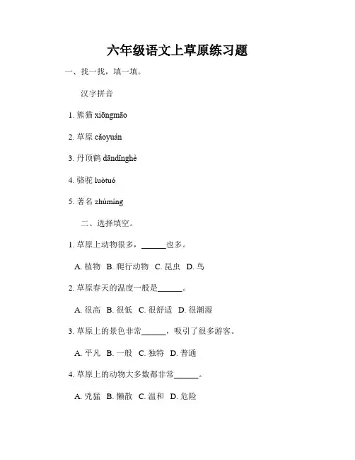 六年级语文上草原练习题