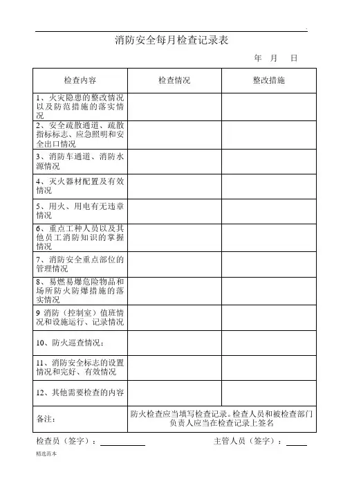消防安全每月检查记录表