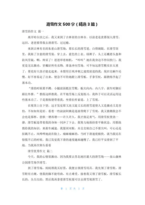 滑雪作文500字(精选3篇)