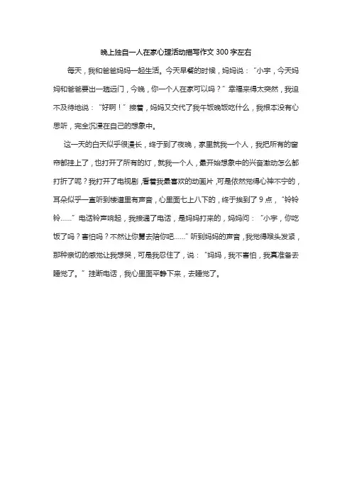 晚上独自一人在家心理活动描写作文300字左右