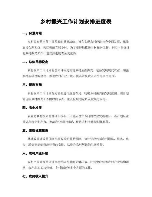 乡村振兴工作计划安排进度表