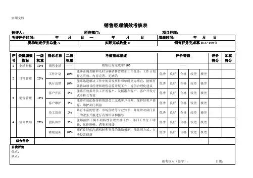 销售经理绩效考核表