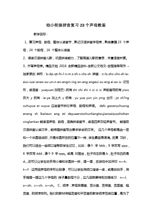 幼小衔接拼音复习23个声母教案
