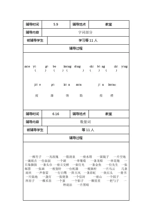 优差生辅导计划及记录