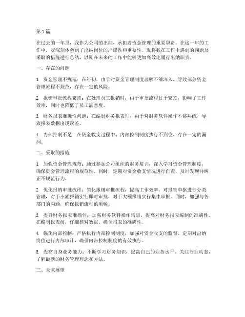 出纳年度总结问题及措施(3篇)