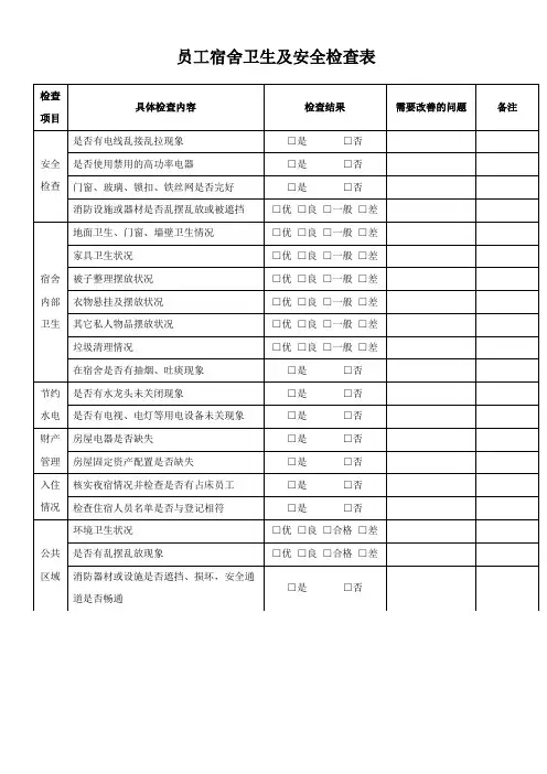 宿舍卫生及安全检查表
