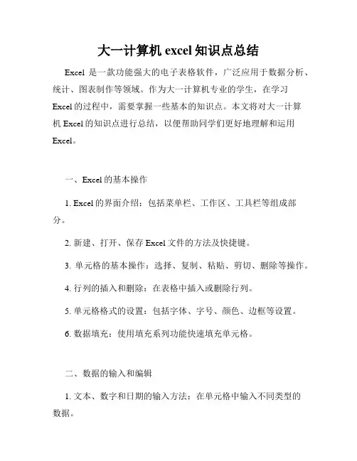 大一计算机excel知识点总结