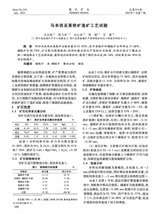马来西亚某铁矿选矿工艺试验