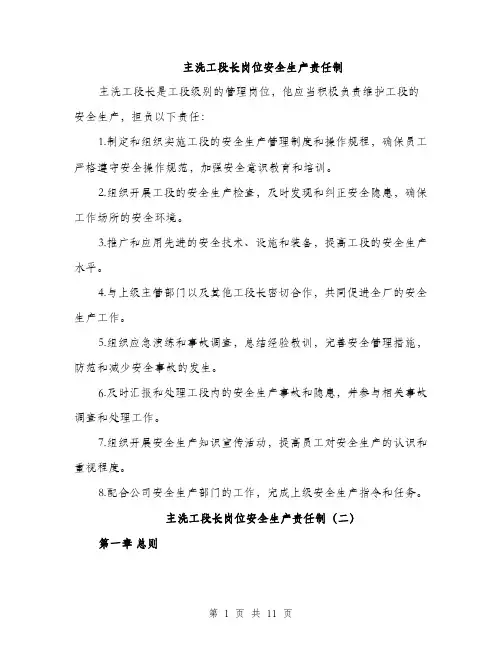 主洗工段长岗位安全生产责任制(5篇)