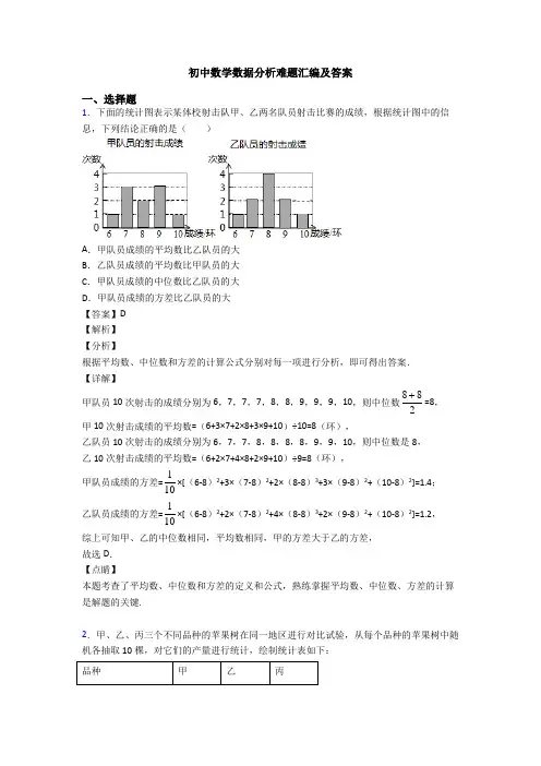 初中数学数据分析难题汇编及答案