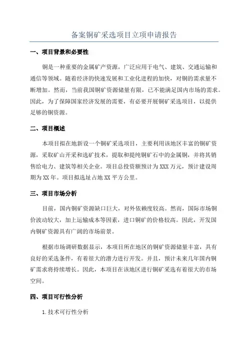 备案铜矿采选项目立项申请报告