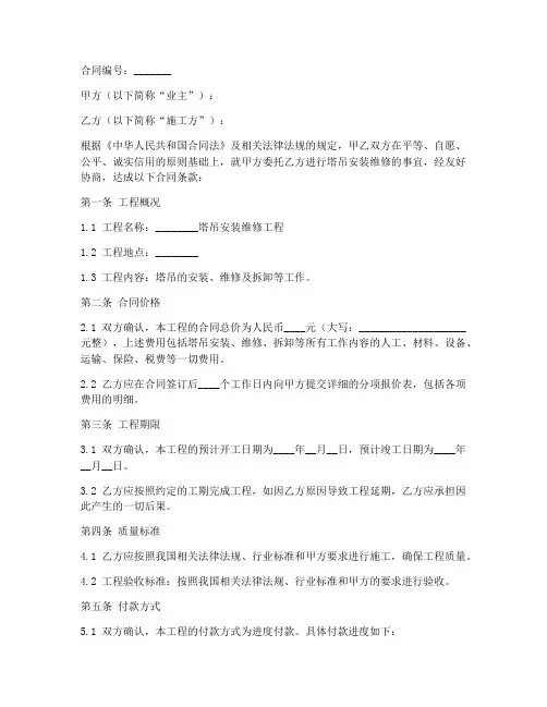 塔吊安装维修团队合同范本