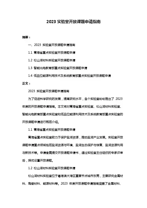 2023实验室开放课题申请指南