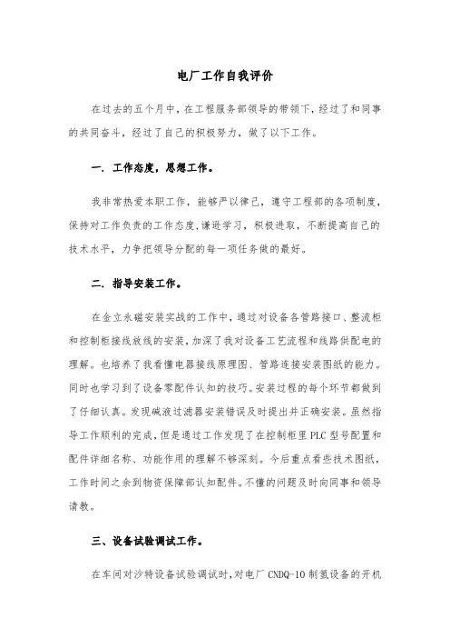 电厂工作自我评价（五篇）