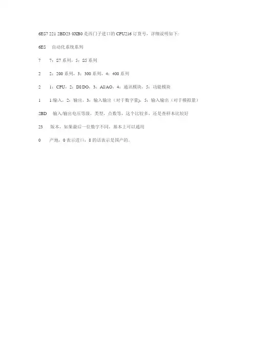 西门子PLC模块型号定义规则