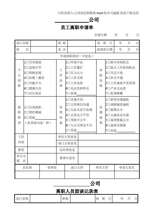 员工离职交接表