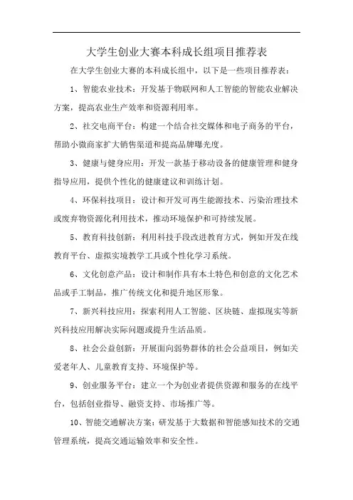 大学生创业大赛本科成长组项目推荐表