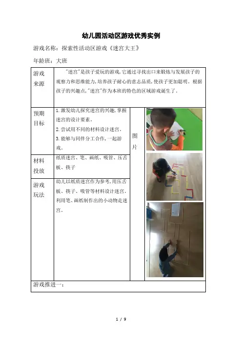 幼儿园大班探索性活动区游戏教学案例：“迷宫大王”