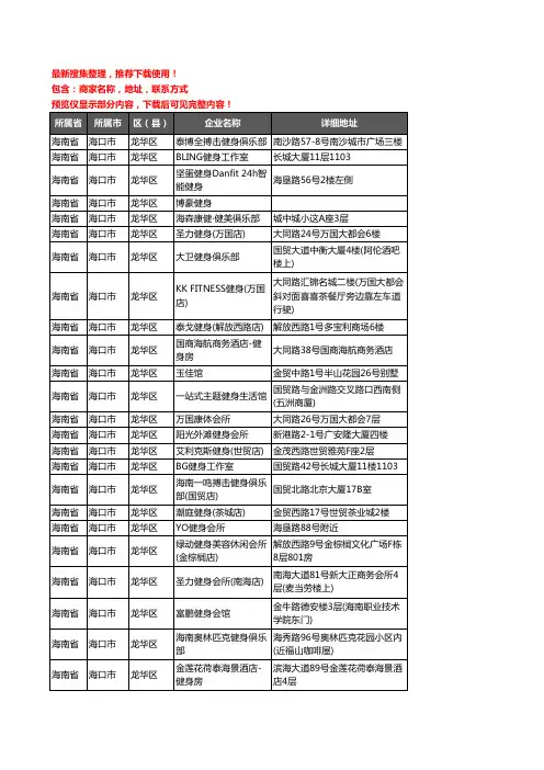 新版海南省海口市龙华区健身房企业公司商家户名录单联系方式地址大全55家
