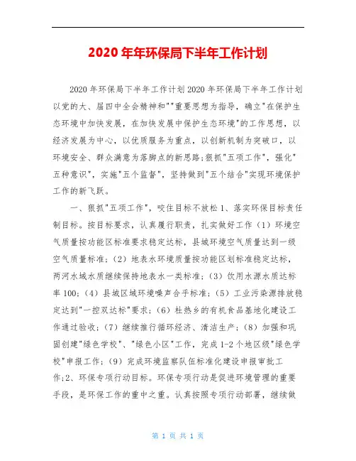 2020年年环保局下半年工作计划
