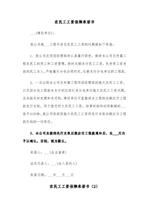 农民工工资保障承诺书（2篇）