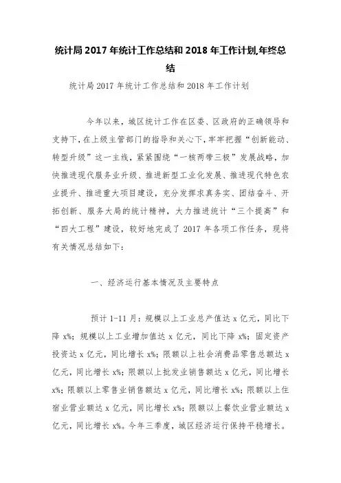 统计局2017年统计工作总结和2018年工作计划,年终总结【精品范文】